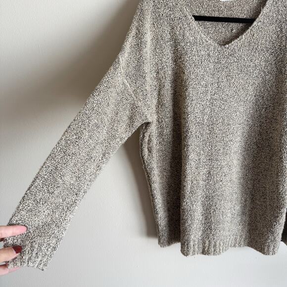 Dreamers Brown + Tan Textured V Neck Drop Shoulder Oversized Sweater Medium - Picture 2 of 7